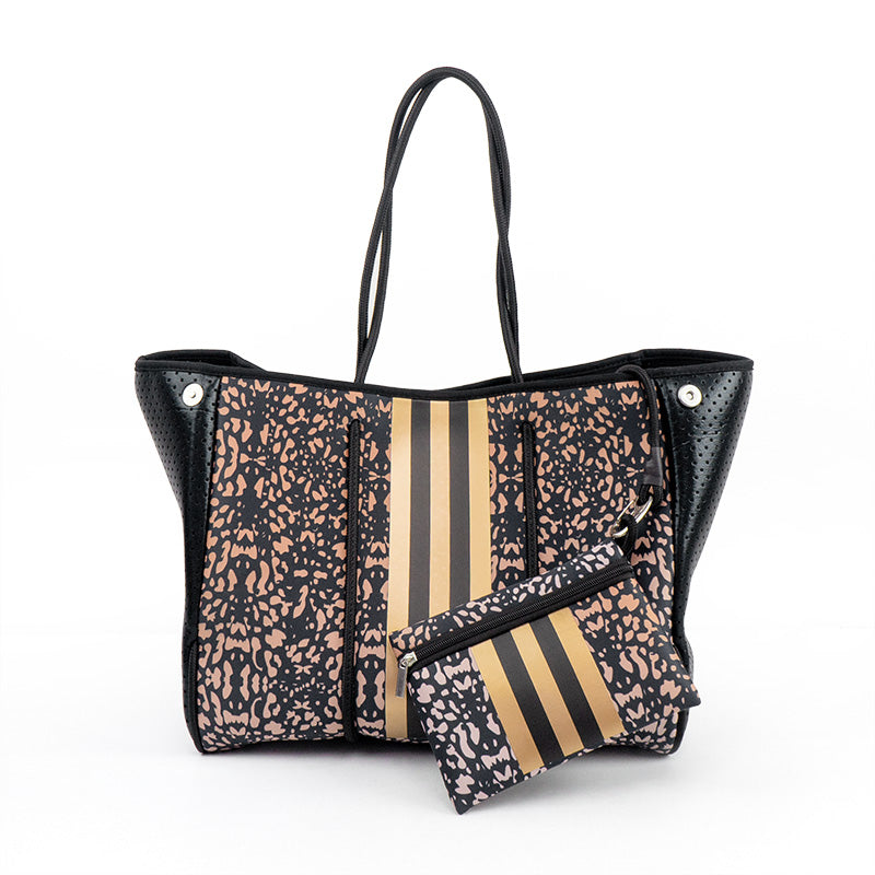 TAN & BLACK PATTERN PRINT TOTE